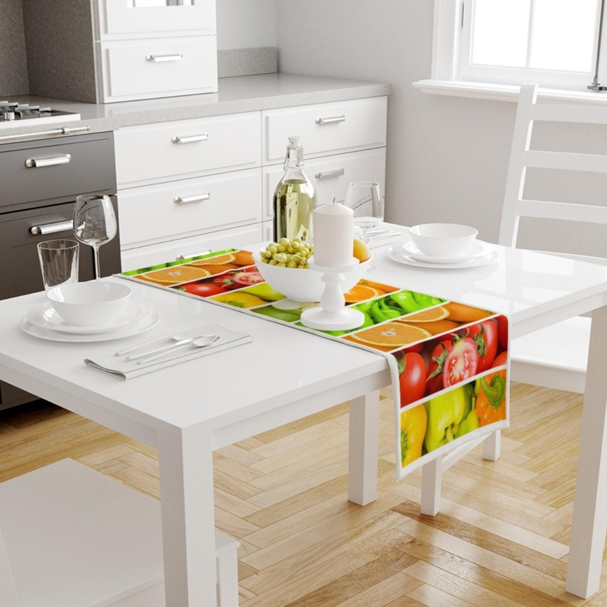 Table Runner Colorful Fresh Vegetables Fruits , Modern Dining Room Decor Accent Home Decoration
