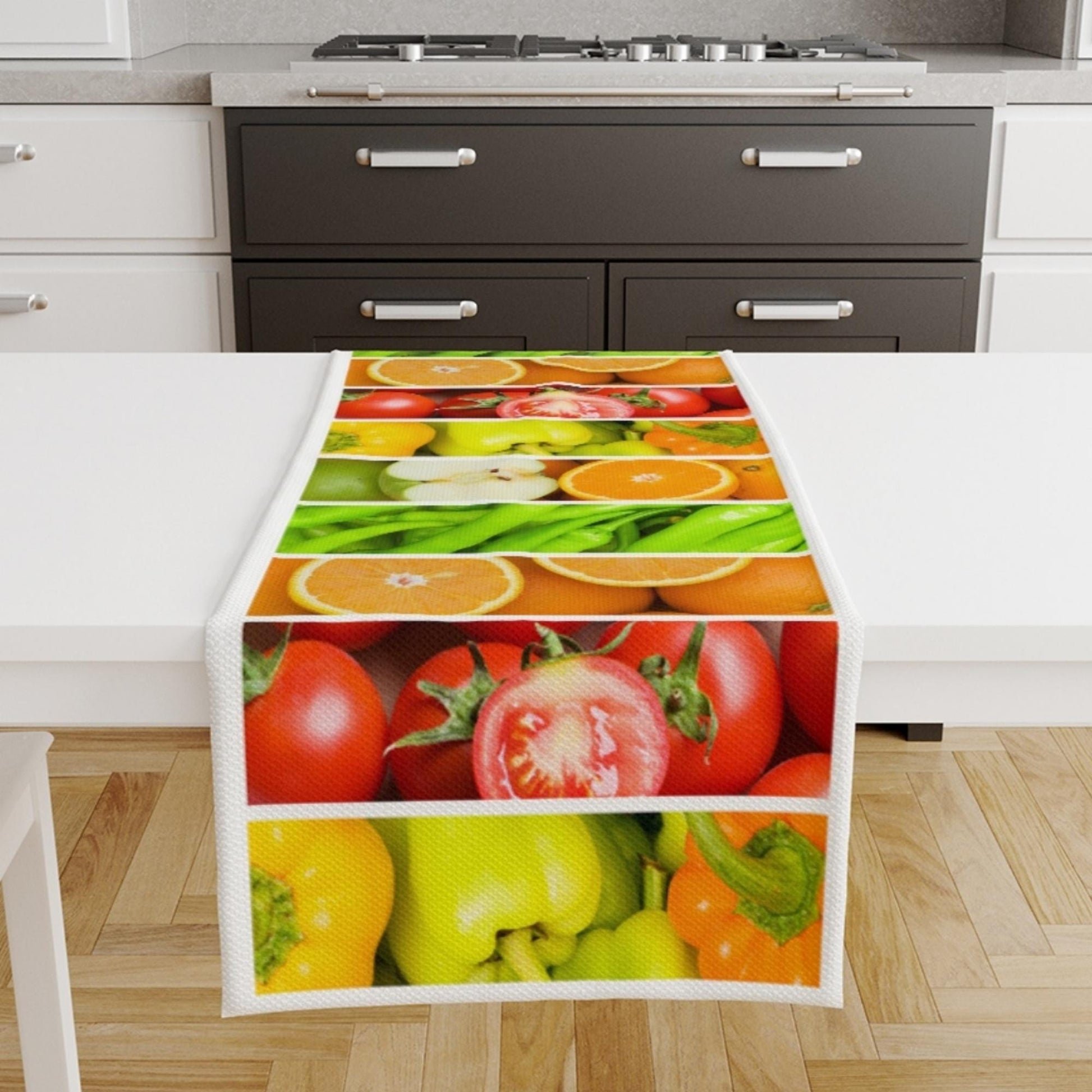 Table Runner Colorful Fresh Vegetables Fruits , Modern Dining Room Decor Accent Home Decoration