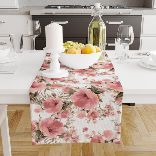 Pink Roses Table Runner Floral Botanical Dining Room Decor Accent Home Decoration