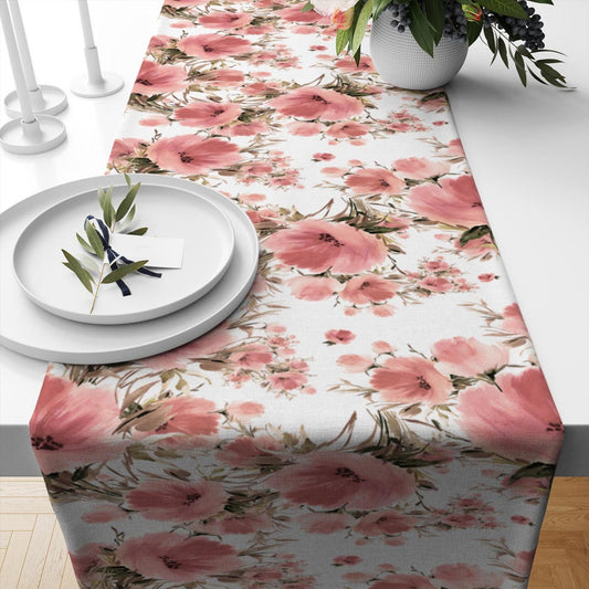 Pink Roses Table Runner Floral Botanical Dining Room Decor Accent Home Decoration