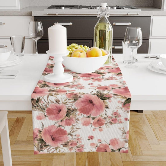 Pink Roses Table Runner Floral Botanical Dining Room Decor Accent Home Decoration
