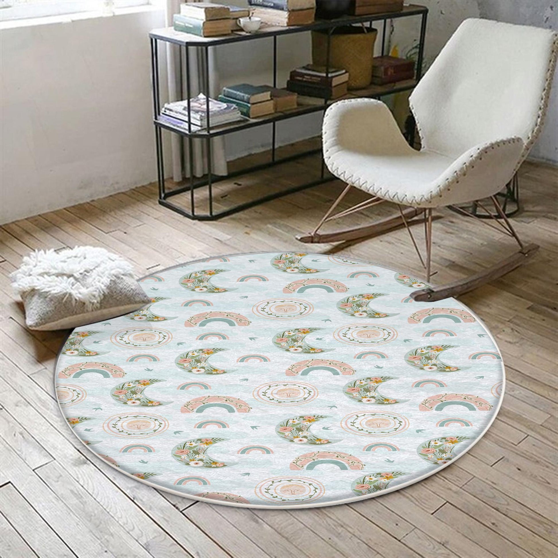 Moon Star Boho Kids Room Rug, Cute Rainbow Moon Rug For Kids Room, Playground Rug, Baby Rug, Nursery Decor with pillow case gift