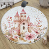 Round Medieval Castle Floral Nursery Room Rug, Cute Girl Rug Gift For Kids, Baby Shower Rug, Baby Gift, Nursery Decor with pillow case gift
