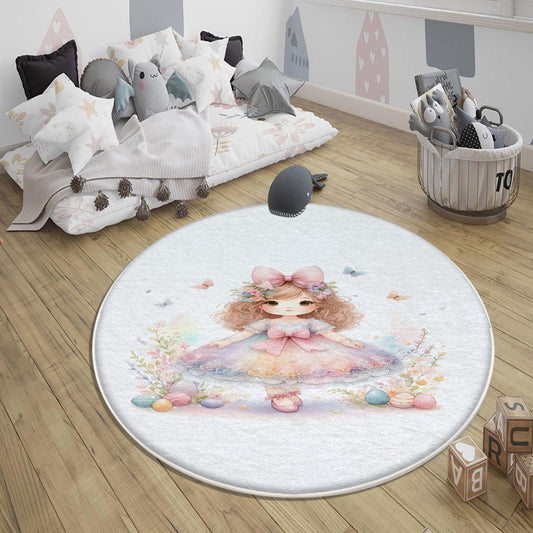 Round Little Princess Floral Nursery Room Rug, Cute Girl Rug Gift For Kids, Baby Shower Rug, Baby Gift, Nursery Decor with pillow case gift