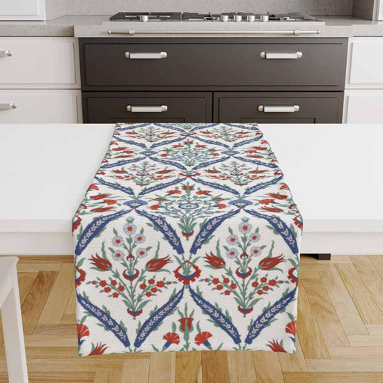 Table Runner Authentic Retro Turkish Ottoman Floral Red Tulip Flowers Modern Dining Room Decor Accent Home Decoration