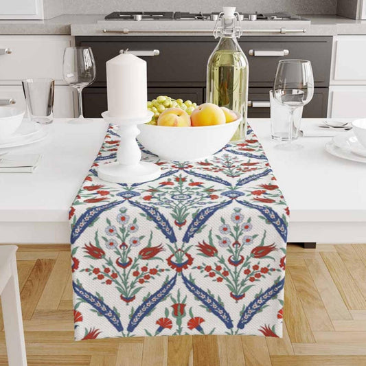 Table Runner Authentic Retro Turkish Ottoman Floral Red Tulip Flowers Modern Dining Room Decor Accent Home Decoration