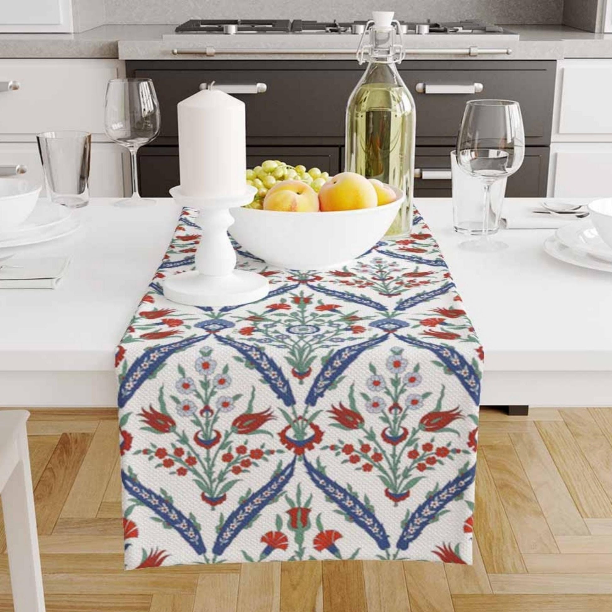 Table Runner Authentic Retro Turkish Ottoman Floral Red Tulip Flowers Modern Dining Room Decor Accent Home Decoration