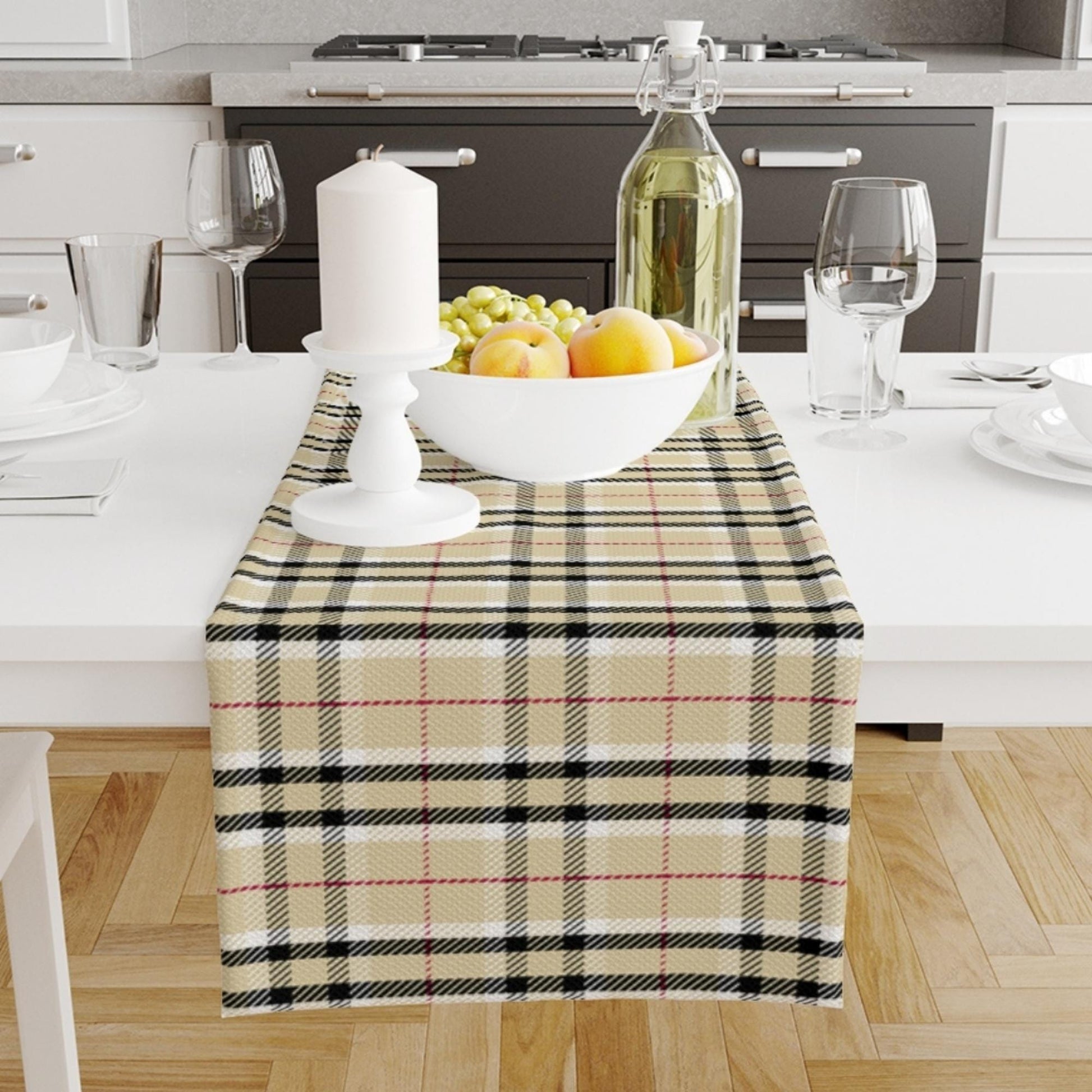 Table Runner Checked Plaid Brown Black Red Lines Modern Dining Room Decor Accent Home Decoration