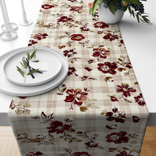 Table Runner Brown Boho Retro Floral Flowers Botanical Modern Dining Room Decor Accent Home Decoration