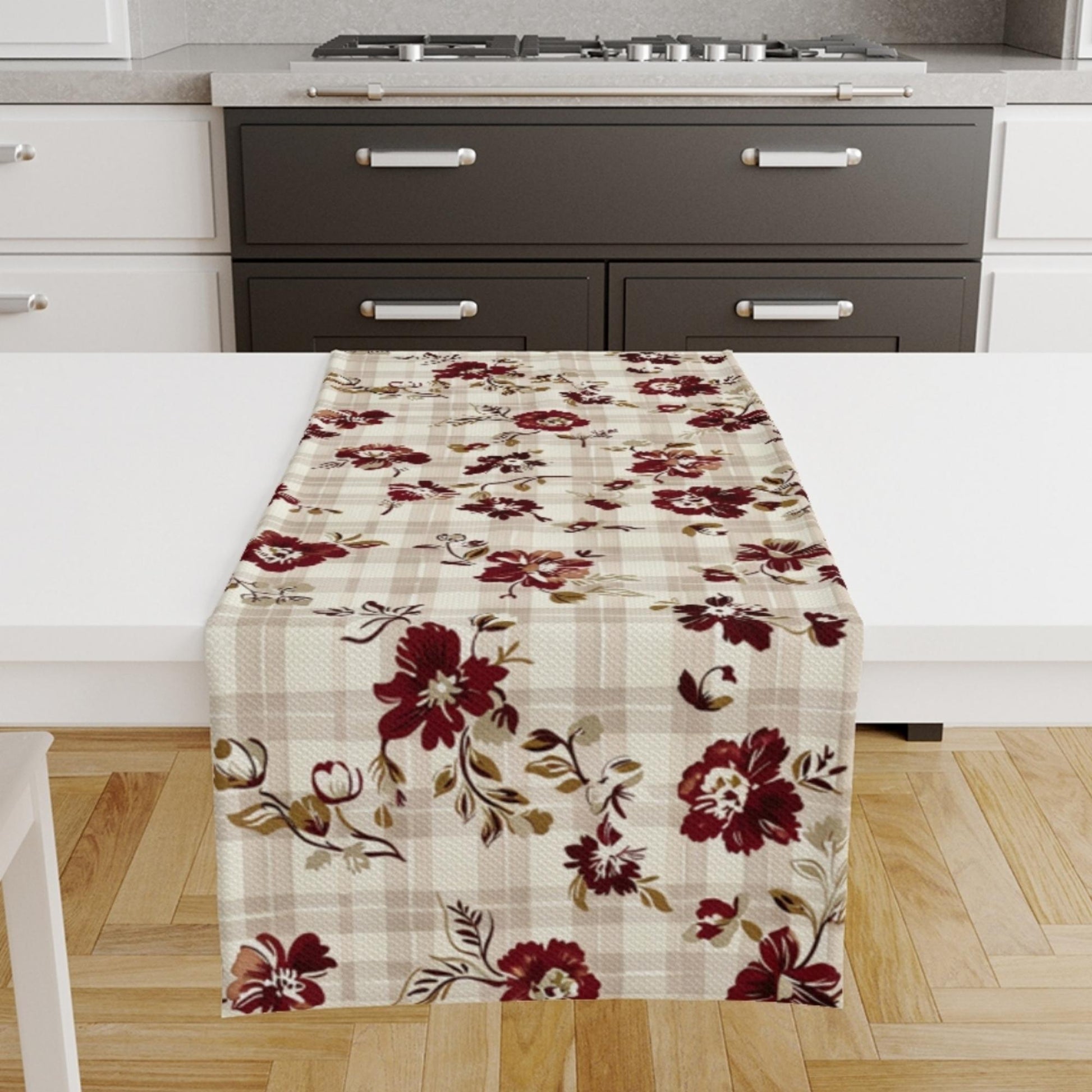 Table Runner Brown Boho Retro Floral Flowers Botanical Modern Dining Room Decor Accent Home Decoration