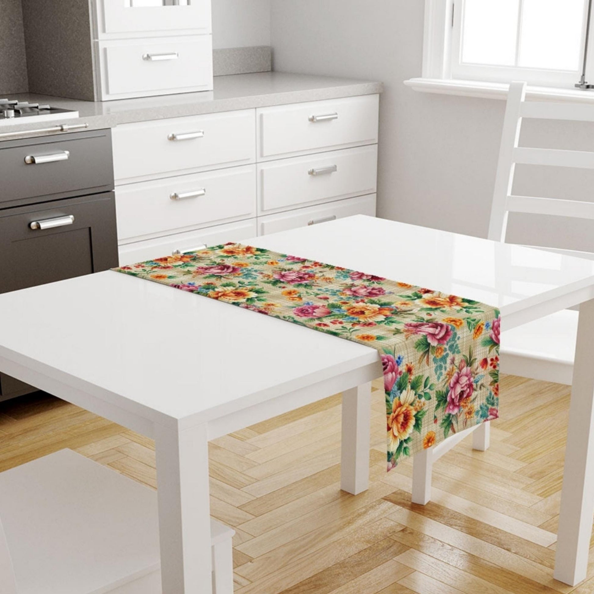 Table Runner Colorful Roses Flowers Floral Botanical Design Modern Dining Room Decor Accent Home Decoration