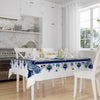 Art Deco Tablecloth Blue White Retro Ottoman Pattern Turkish Ethnic Linen Accent Table Cover Modern Dining Decor