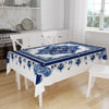 Art Deco Tablecloth Blue White Retro Ottoman Pattern Turkish Ethnic Linen Accent Table Cover Modern Dining Decor