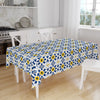 Art Deco Tablecloth Yellow Blue Geometric Retro Ottoman Pattern Turkish Ethnic Linen Accent Table Cover Modern Dining Decor