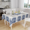 Art Deco Tablecloth Blue Vintage Vase Floral Retro Ottoman Pattern Turkish Ethnic Linen Accent Table Cover Modern Dining Decor