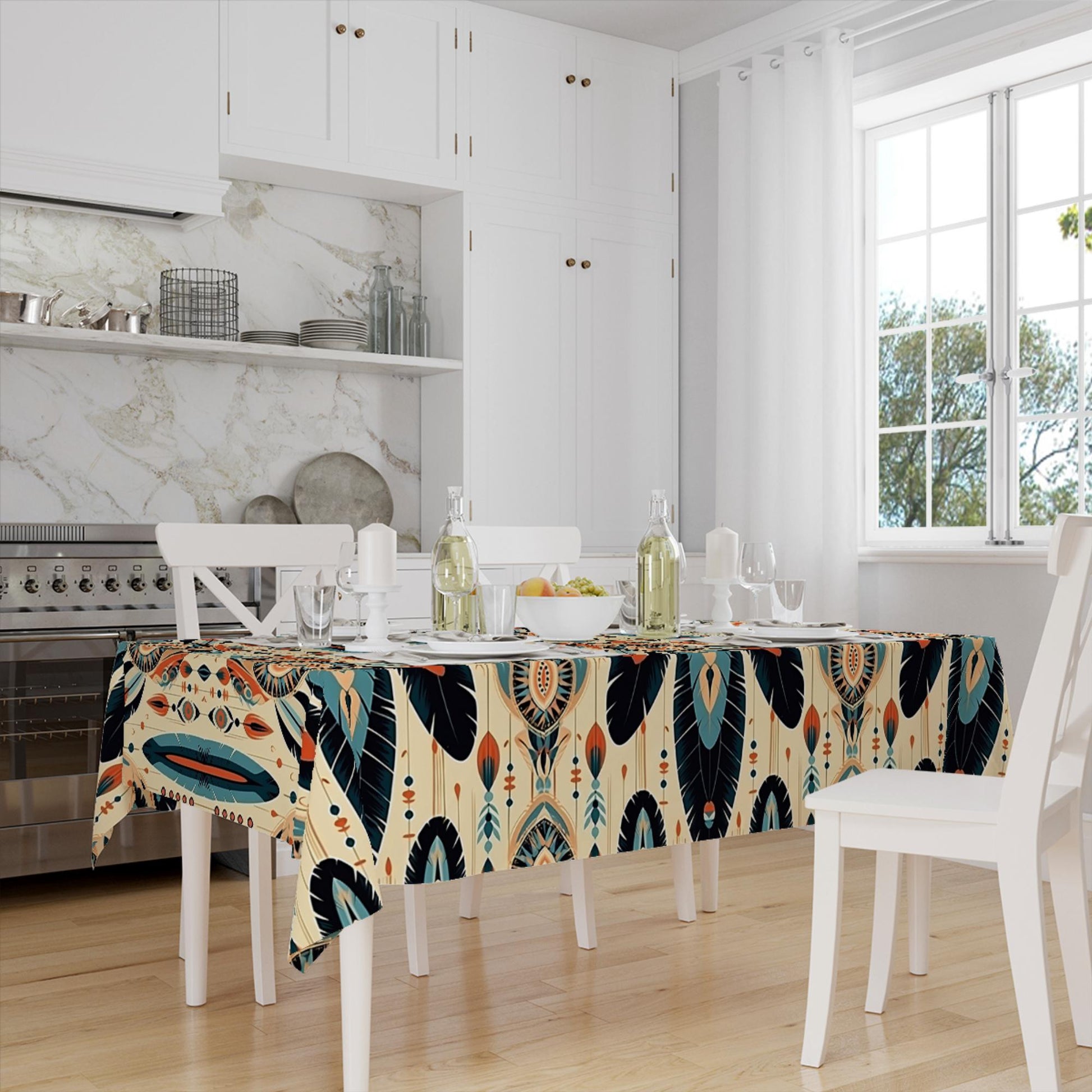 Art Deco Tablecloth Tribal Boho Aztec Tradional Pattern Turkish Ethnic Linen Accent Table Cover Modern Dining Decor