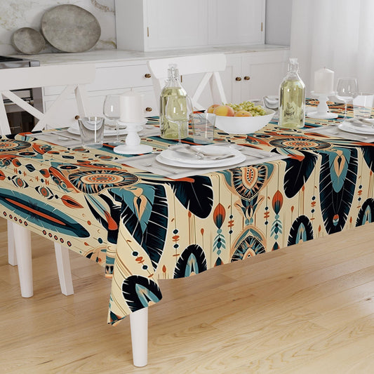 Art Deco Tablecloth Tribal Boho Aztec Tradional Pattern Turkish Ethnic Linen Accent Table Cover Modern Dining Decor