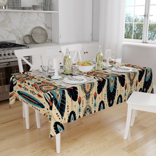 Art Deco Tablecloth Tribal Boho Aztec Tradional Pattern Turkish Ethnic Linen Accent Table Cover Modern Dining Decor