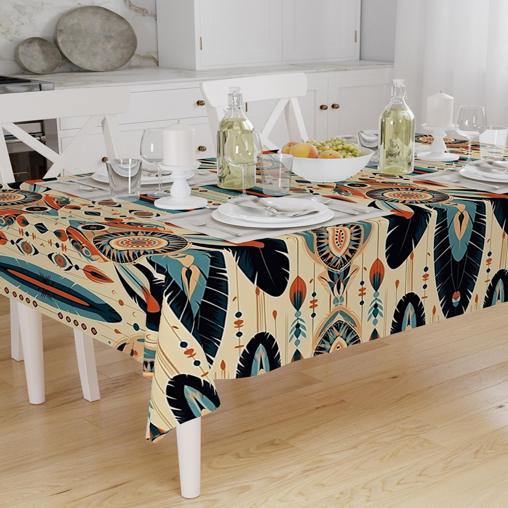 Art Deco Tablecloth Tribal Boho Aztec Tradional Pattern Turkish Ethnic Linen Accent Table Cover Modern Dining Decor