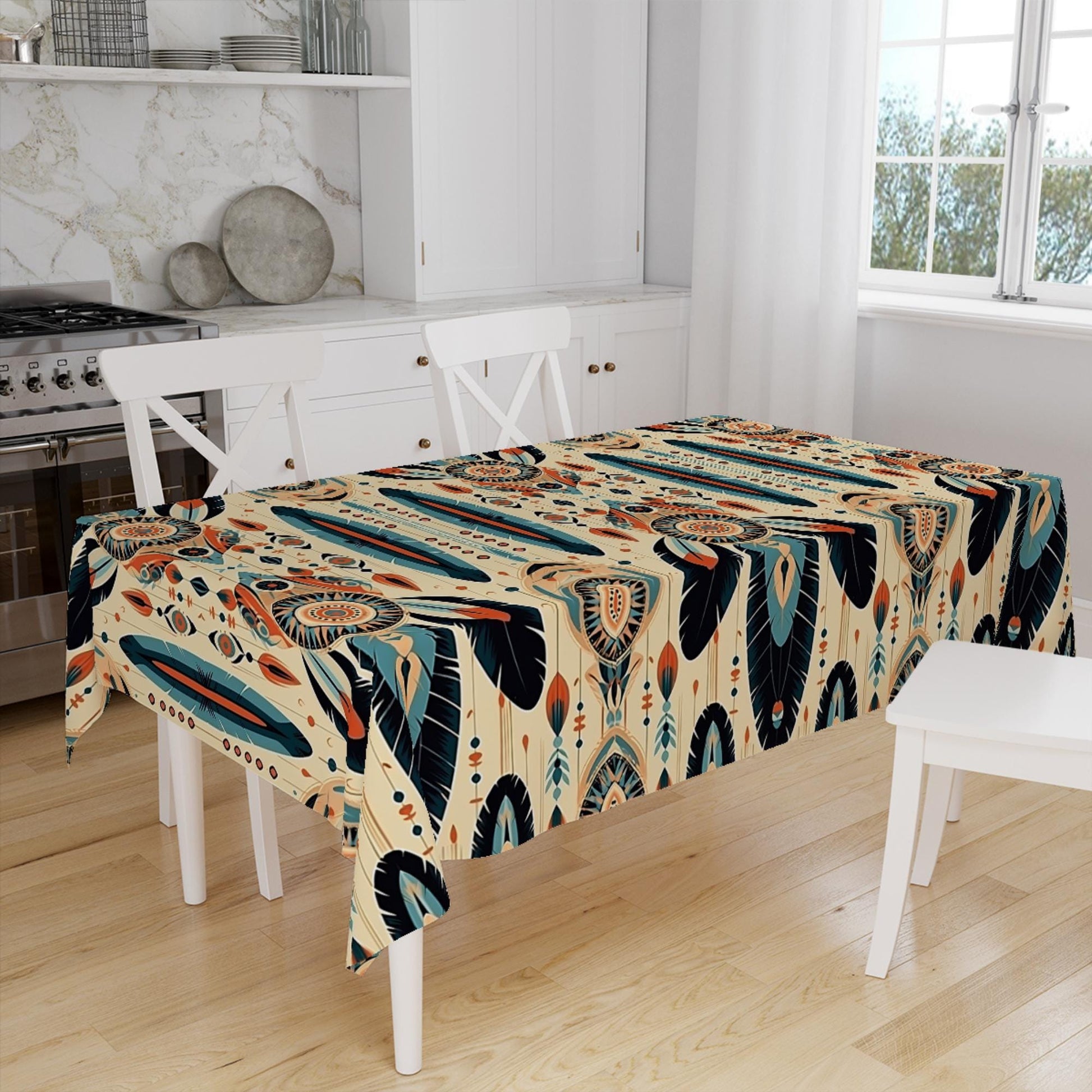 Art Deco Tablecloth Tribal Boho Aztec Tradional Pattern Turkish Ethnic Linen Accent Table Cover Modern Dining Decor