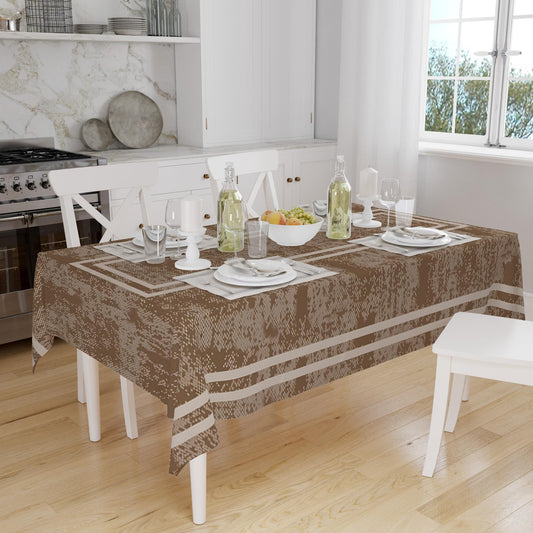 Geometric White Lines on Brown Gray Watercolor Background Pattern Tablecloth, Modern Dining Accent Cover