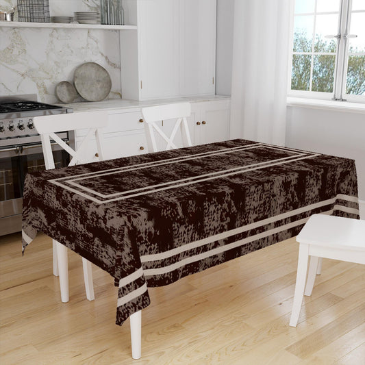 White Geometric Border Lines on Dark Brown Watercolor Background Pattern Tablecloth, Modern Dining Accent Cover