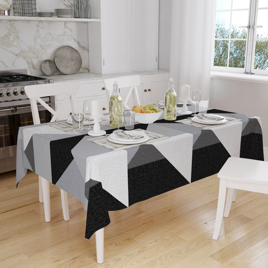 Black White Gray Geometric Triangle Background Pattern Tablecloth, Modern Dining Accent Cover