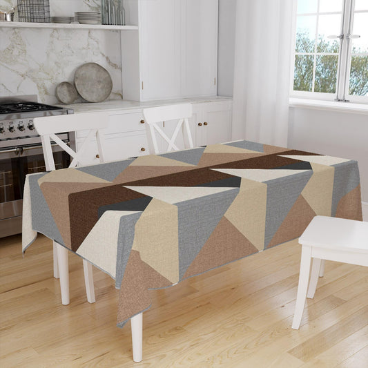 Brown Gray Yellow  Scandinav Geometric Triangle Background Pattern Tablecloth, Modern Nordic Dining Accent Cover