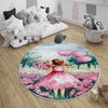 Round Pink Girls Floral Flowers Woodland Child Room Rug, Cute Girl Rug Gift For Kids, Kids Room Decor with pillow case gift