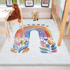 Round Colorful Rainbow Flowers Nursery Room Rug, Cute Girl Rug Gift For Kids, Girls Kids Room Gift, Kids Room Decor with pillow case gift