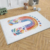 Round Colorful Rainbow Flowers Nursery Room Rug, Cute Girl Rug Gift For Kids, Girls Kids Room Gift, Kids Room Decor with pillow case gift