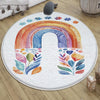 Round Colorful Rainbow Flowers Nursery Room Rug, Cute Girl Rug Gift For Kids, Girls Kids Room Gift, Kids Room Decor with pillow case gift