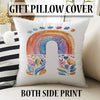 Round Colorful Rainbow Flowers Nursery Room Rug, Cute Girl Rug Gift For Kids, Girls Kids Room Gift, Kids Room Decor with pillow case gift