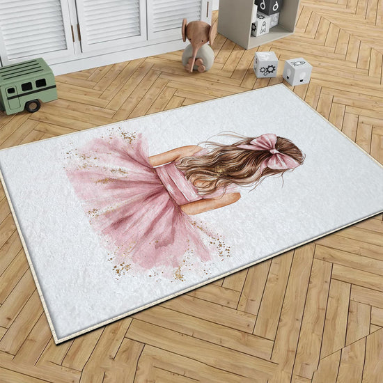 Pink Princess Ballerina Girl Nursery Room Rug, Cute Girl Rug Gift For Kids, Girls Kids Room Gift, Kids Room Decor with pillow case gift