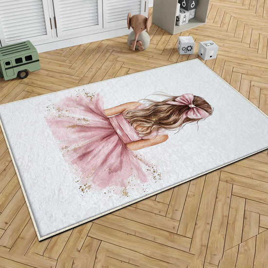 Round Pink Princess Ballerina Girl Nursery Room Rug, Cute Rug Gift For Kids, Girls Kids Room Gift, Kids Room Decor with pillow case gift