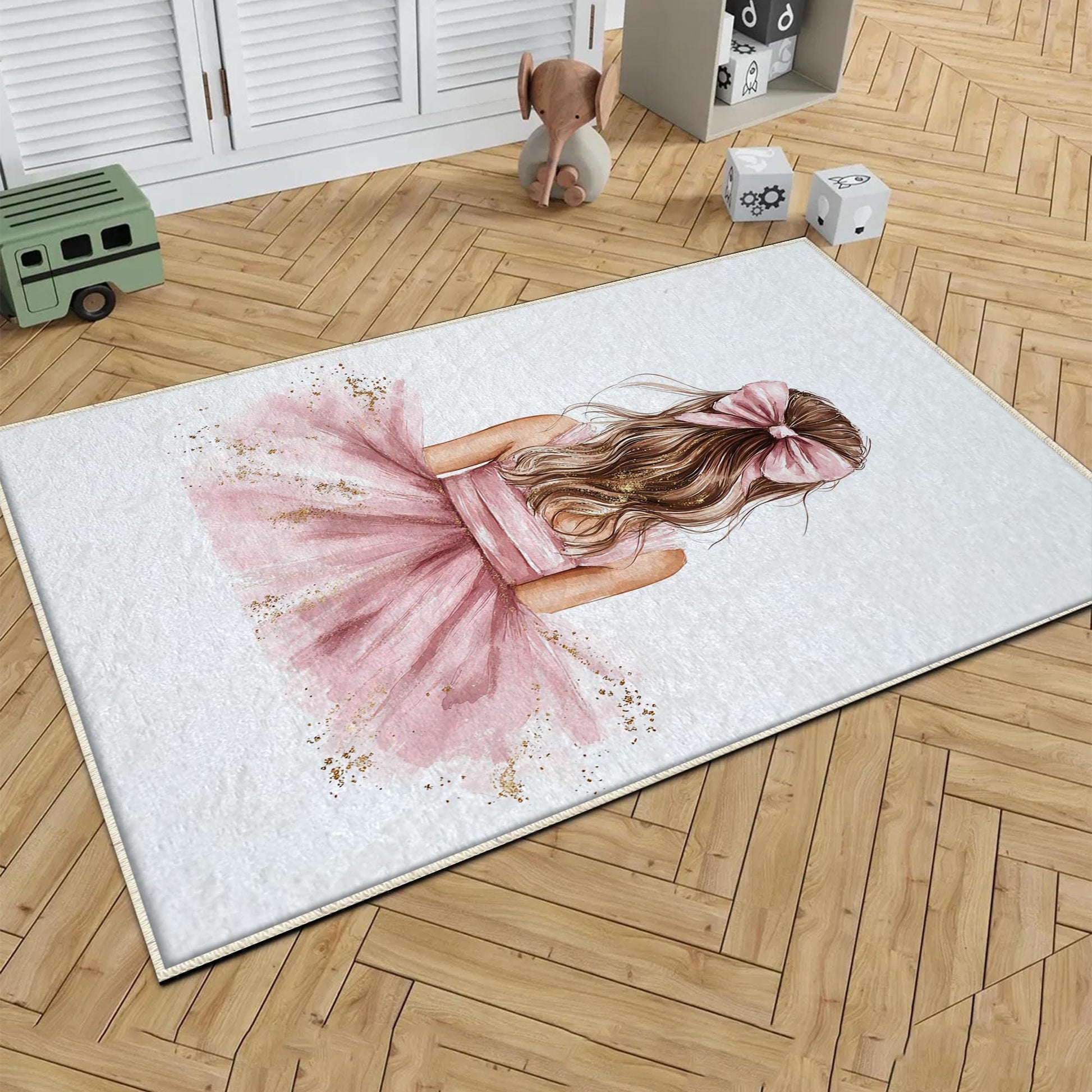 Round Pink Princess Ballerina Girl Nursery Room Rug, Cute Rug Gift For Kids, Girls Kids Room Gift, Kids Room Decor with pillow case gift