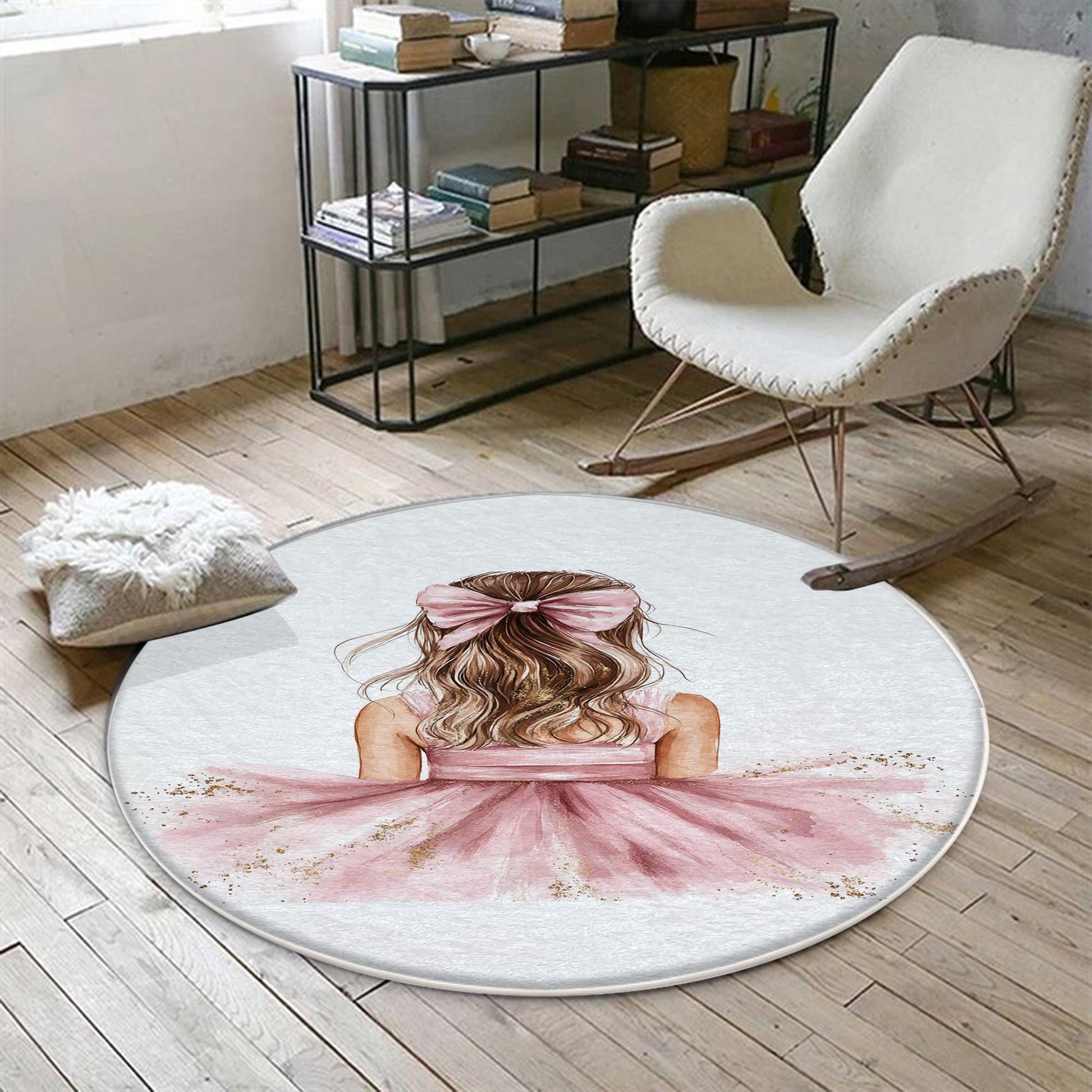 Round Pink Princess Ballerina Girl Nursery Room Rug, Cute Rug Gift For Kids, Girls Kids Room Gift, Kids Room Decor with pillow case gift