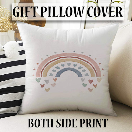 Round Colorful Fairy Rainbow Nursery Room Rug, Cute Pink Rug Gift For Kids, Baby Room Gift, Kids Room Decor with pillow case gift