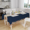 Navy Blue Ethnic Authentic Retro Ottoman Turkish Floral Figures Border Cream Background Pattern Tablecloth, Modern Dining Accent Table Cover
