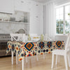 Ethnic Authentic Retro Ottoman Turkish Kilim Aztec Figures Border White Background Pattern Tablecloth, Modern Dining Accent Table Cover