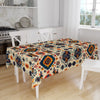 Ethnic Authentic Retro Ottoman Turkish Kilim Aztec Figures Border White Background Pattern Tablecloth, Modern Dining Accent Table Cover