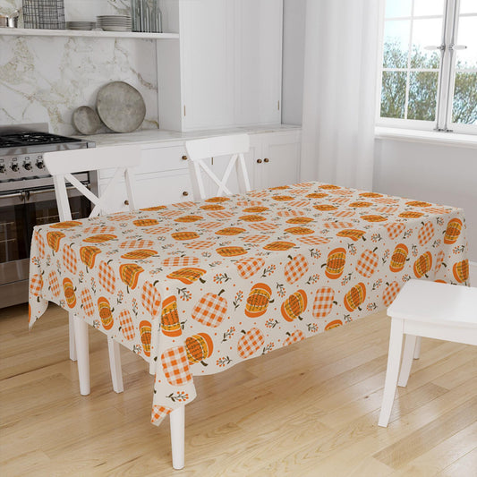 Orange Autumn Pumpkins Vegetables Halloween Figures Border Cream Background Pattern Tablecloth, Modern Dining Accent Table Cover