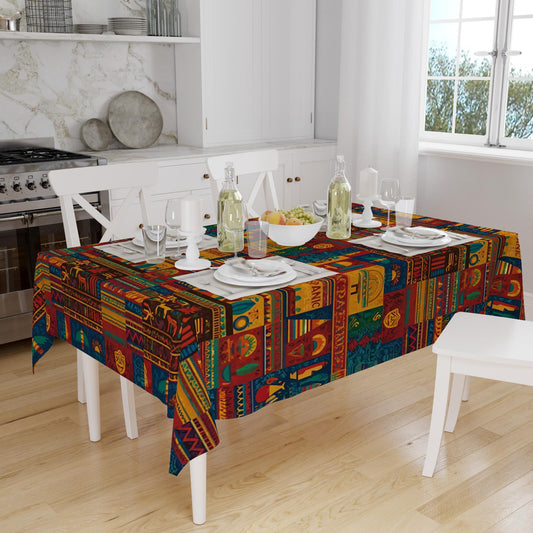 Colorful Aztec Tradional Authentic Retro Mystic Pattern Tablecloth, Modern Dining Accent Table Cover
