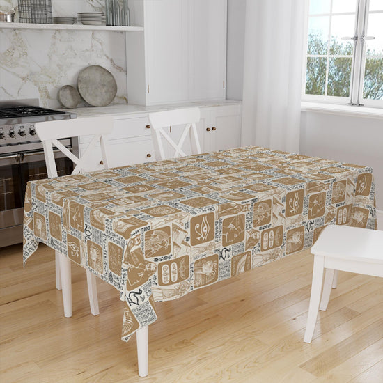 Ethnic Authentic Retro Egyptian Pyramid Eyes Figures Border Brown Background Pattern Tablecloth, Modern Dining Accent Table Cover