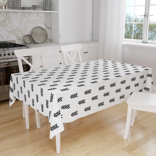 Black White Aztec Arrow Tablecloth, Minimal Geometric Pattern Dining Accent Cover, Modern Minimalist Home Decor