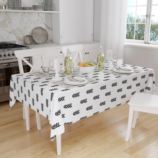 Black White Aztec Arrow Minimal Geometric Pattern Tablecloth, Modern Dining Accent Table Cover, Modern Minimal Home Decor