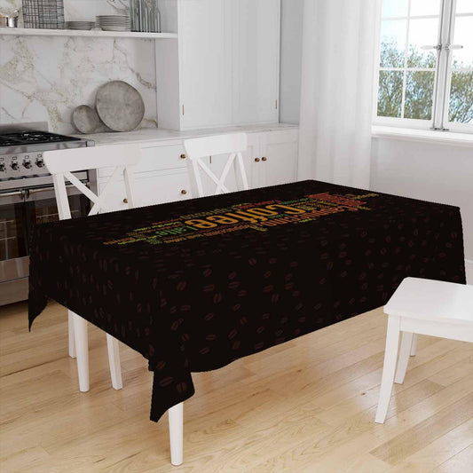 Colorful Coffee Writen Cafe Theme Pattern Tablecloth, Modern Dining Accent Table Cover, Modern Kitchen Home Decor