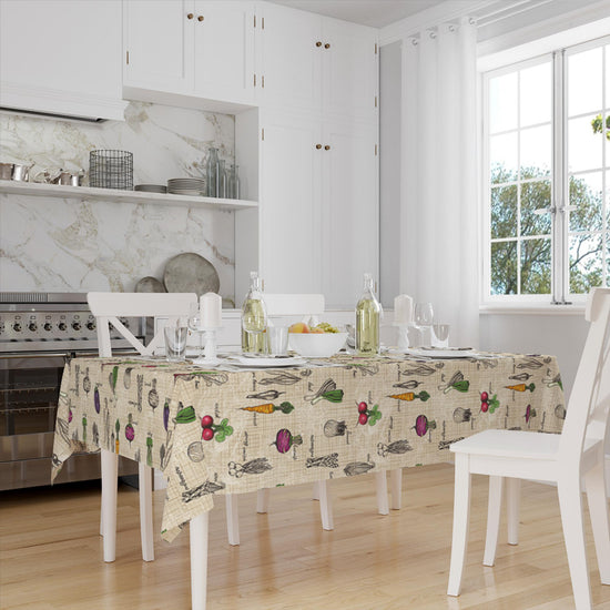 Colorful Vegetables Theme Pattern Cream Background Tablecloth, Modern Dining Accent Table Cover, Modern Kitchen Home Decor