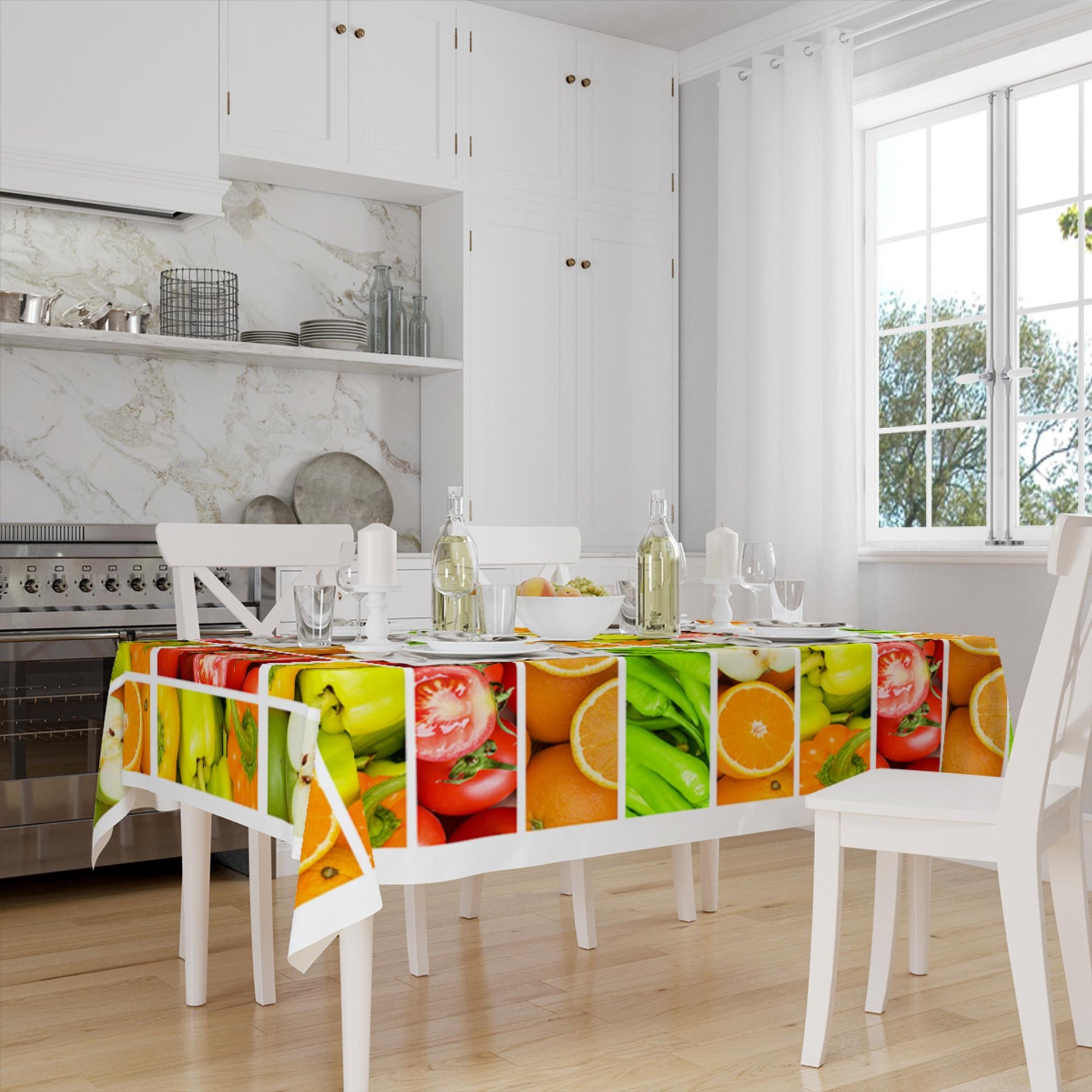 Colroful Fresh Vegetables Fruits Pattern Tablecloth, Modern Dining Accent Table Cover, Modern Kitchen Home Decor