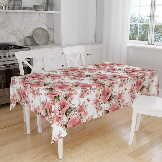 Pink Roses Floral Flowers Spring Botanical Pattern Tablecloth, Modern Dining Accent Table Cover, Modern Kitchen Home Decor